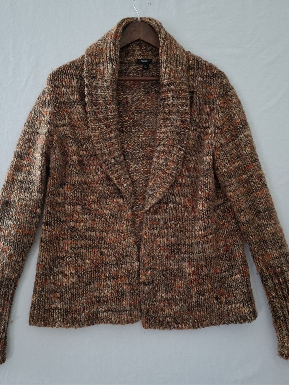 Talbots Wool Alpaca Blend Chunky Orange Brown Fall Color Cardigan Size XL